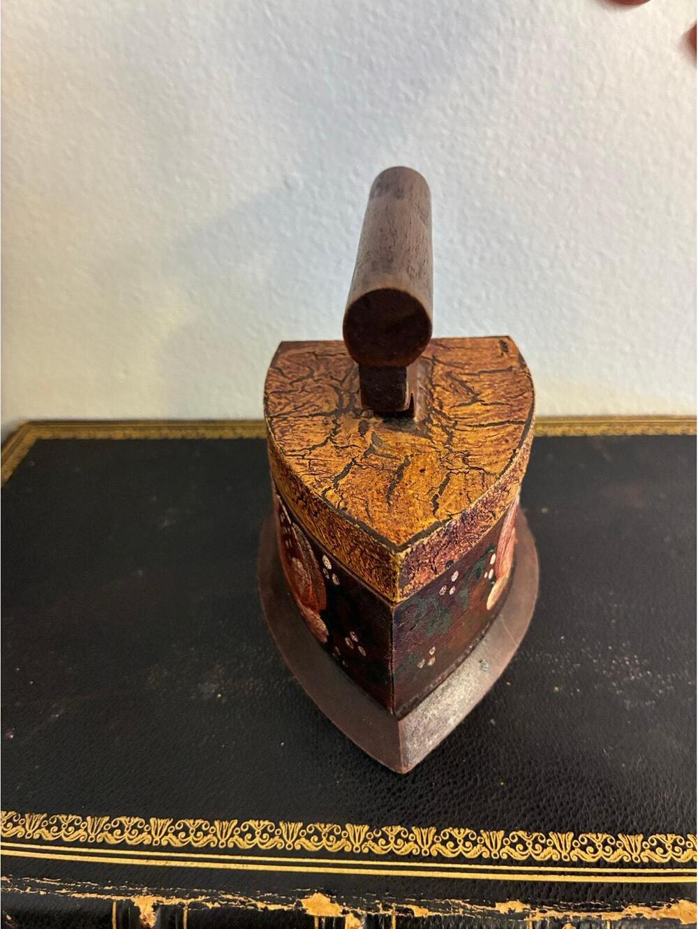 Vintage Wooden Steam Iron Trinket Box | Hand-Painted Folk Art Decor